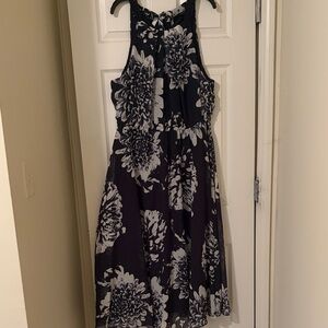 Lane Bryant Navy Blue and White Floral Midi Dress